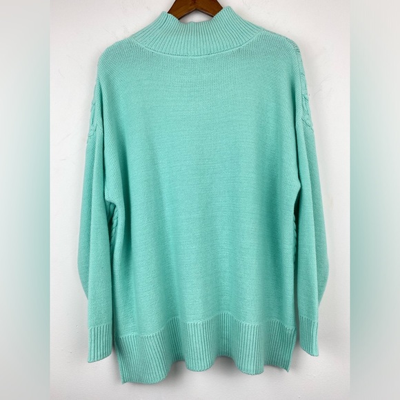 Crown & Ivy Sz Medium Women’s Mint Green Mock Neck Cable Knit Pullover Sweater - Picture 5 of 7